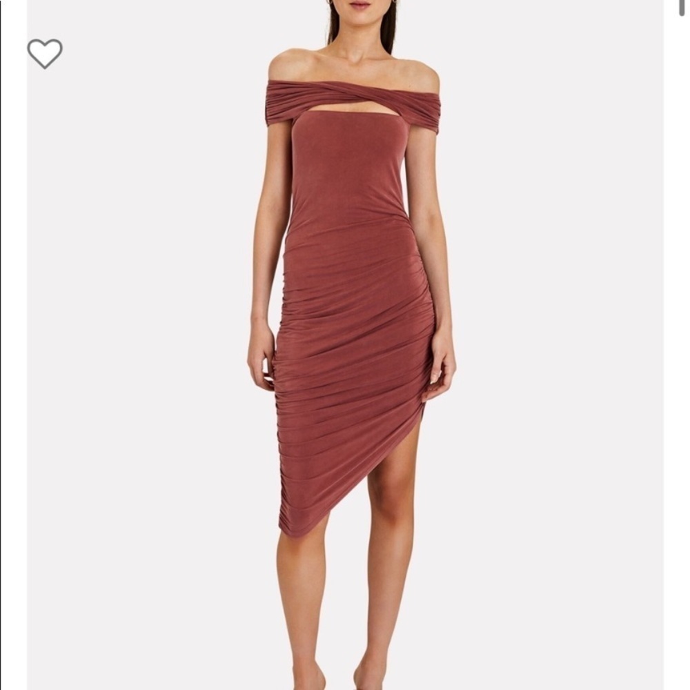 Jonathan Simkhai Divya Off The Shoulder Jersey Asymmetrical Dress NEW Sz S Plum